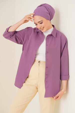 103901 Oversize Basic Tesettür Gömlek - Koyu Lila 103901BGD19 - bigmerter
