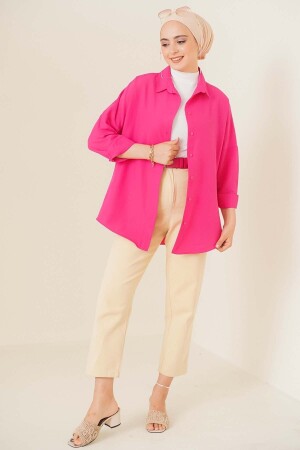 103901 Oversize Basic Tesettür Gömlek - Koyu Pembe - Bigmerter