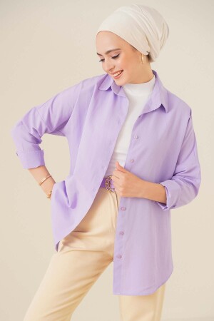 103901 Oversize Basic Tesettür Gömlek - Lila - Bigmerter