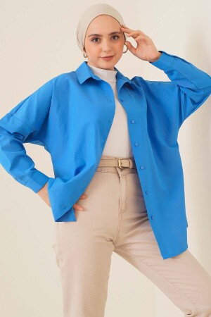 103901 Oversize Basic Tesettür Gömlek - Saks - Bigdart