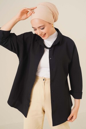 103901 Oversize Basic Tesettür Gömlek - Siyah - Bigmerter