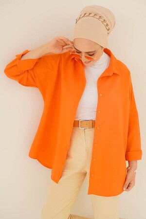 103901 Oversize Basic Tesettür Gömlek - Turuncu - Bigmerter
