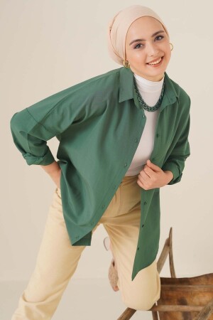 103901 Oversize Basic Tesettür Gömlek - Zümrüt Yeşili - Bigmerter