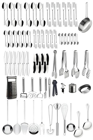 104 Piece Fork Spoon Knife Set, Simple Model Dinner Set for 12 Persons, Ladle Spatula Colander Pan 8768768ghbjb - Homerest