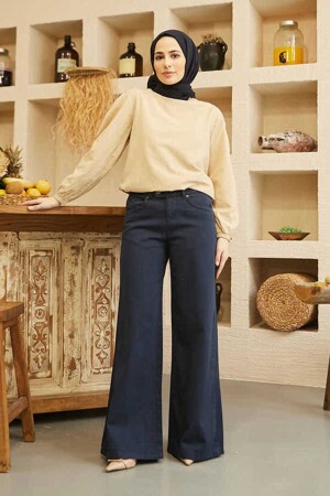 1067-Wide Leg Trousers Navy Blue - Neways