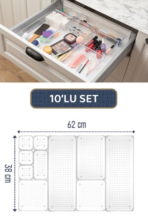 10'lu Modüler Çekmece Içi Düzenleyici- Banyo Makyaj Ve Takı Düzenleyici - Ofis Masaüstü Organizer - Meleni Home