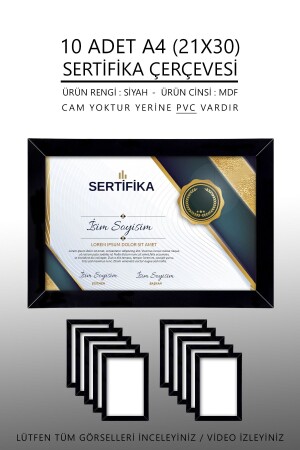 10Pcs A4 Frame Black PVC 21x30 Frame For Certificate Frame For Diploma Frame For Document 10LUCERTIFICATEFRAME - yhfoto