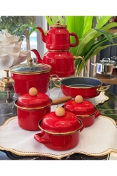 11 Parça Troy Emaye Seti Kırmızı - Onedekor