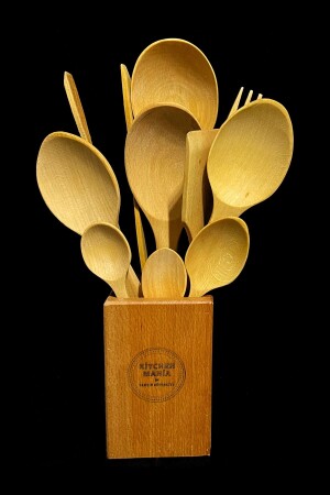 11 Piece Oiled Beech Wood Spoon Wooden Spatula Serving Ladle Wooden Fork Tongs Set - with Wooden Stand YNGN11YĞLKYN - Kitchen Mania