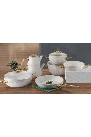 11 Piece Oscar Granite Patterned Dowry Cookware Set White Osc11 - Lines