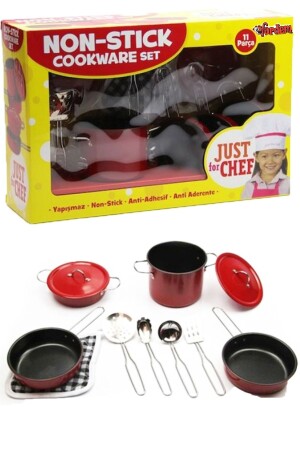 11 Piece Red Stainless Steel Pot Pan Set Educational Kids Toy MC224589 - Vardem