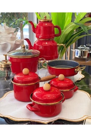 11 Piece Troy Enamel Set Red - Onedekor