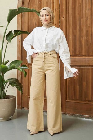 1123-Lace-Up Wide Leg PFD Trousers Beige - Neways