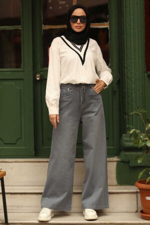 1123-lace-up Wide Leg Trousers Gray - Neways