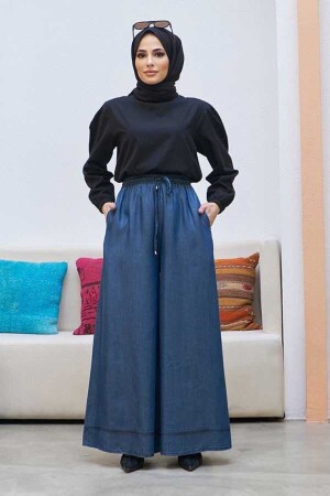 1138- Elastic Wide Leg Trousers Dark Blue - Neways