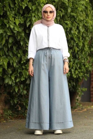 1138-Elastic Wide Leg Trousers Light Blue - Neways