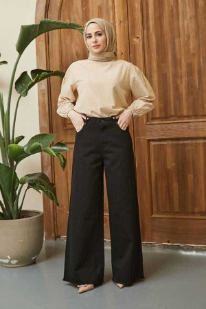 1160-Wide Leg Tassel Trousers Black - Neways