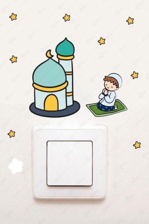 (منز) - المسجد الصليّة الصبيّ والنجم رمضان صوّت صوّت صوّت صوّت ملصق 12 × 12 - MSticker