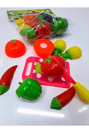 مجموعة ثمارات الأطفال مع طاولة القطع بالخيط طقم ثمار 12 قطعة نانو الطماطم إلخ21x18cm - Alytoys