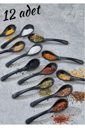 12 Black Serving and Spice Spoons - Breakfast Honey Spoon Sugar Jam Serving Spoon - Fbzhome