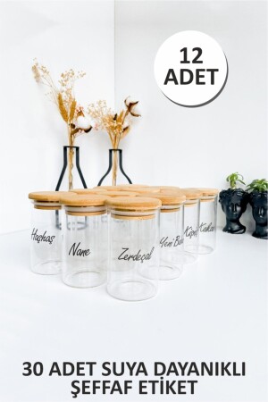 12 Borosilicate Spice Jars with Bamboo Lids 30 Pieces Water Resistant Transparent Label - 6x11-250ml Szk-bb. pg1 - Sezka Life