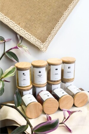 12 Borosilicate Spice Jars with Bamboo Lids and 32 Waterproof Labels - 6x9 - 200ml Szkdynk01 - Sezka Life