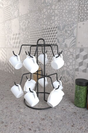12 Hooks Matte Black Mug Cup Hanger Cup Cup Hanger Hanger Pack of 12 - Eva Metal Tasarim