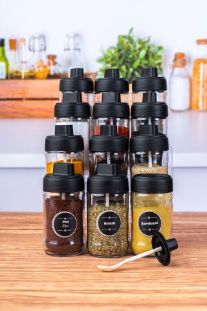 12 Lid Glass Spice Set with Spoon Locked Lid-300 ml Spice Bowl Spice Set KRM 012589 - KRM HOME