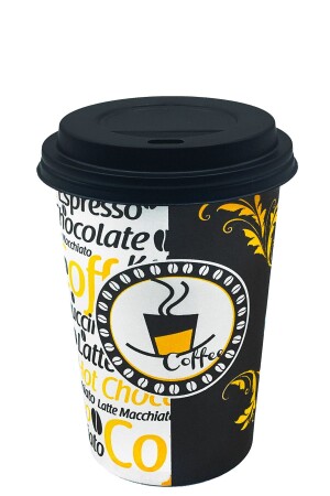 12 Oz Black Paper Cup with Lid Latte Coffee Paper Cup 300 ml - 100 Pieces AT12OZ - Aygün Cup