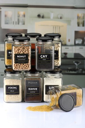 12 Pack Black Lid 1000 Cc Square Labeled Glass Spice and Legumes Jars Square1000CCGMGs - Karçiçeği Home