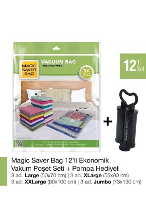12 Pack Eco Vacuum Bag Set + Pump Gift 8697623596311 - Magic Saver Bag