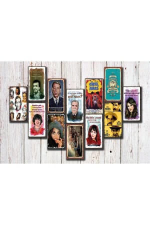 12 Parça Yeşilçam Temalı Retro Ahşap Poster - Tablo Seti - Hediyeniburadabul