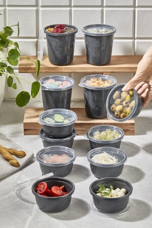 12-Piece Anthracite Set Leakproof, Airtight Lid, Round Storage Container for Food etc. 4x500 Ml 8x250 Ml 153. ANTRASITTICKTOCK. 12LISET - Pazarika