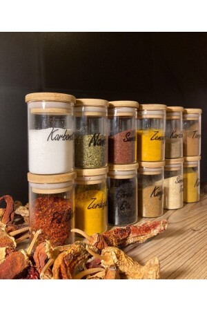 12-Piece Bamboo Vacuum Lid Glass 180 Ml Spice Jar Set Labeled Spice Set 080818020909 - Pembelia Life
