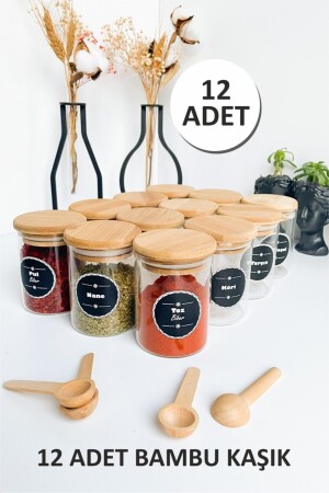 12-Piece Borosilicate Spice Jar with Bamboo Lid and Bamboo Spoon and 21 Water-Resistant Labels-6x9-200ml Szk-ago1 - Sezka Life
