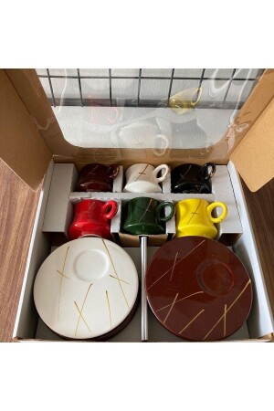 12 Piece Cup Set for 6 Persons with Colorful Round Serving Plates ars105 - Arsim Home