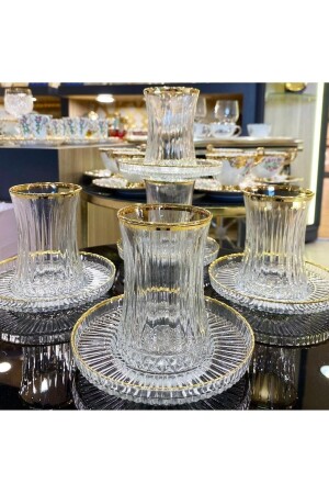 12 Piece Elysia Cut Real Gilded Tea Set MKDPDŞ - Paşabahçe