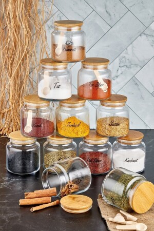 12-Piece Glass Jar with Wooden Lid (Spoon) Storage Container Spice Jar Set 500 ml FBZ2022 - FBZhome