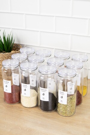 12-Piece Glass Spice Jar Set Spice Labeled Storage Container Jar Set Spice Jar 500 ml DNS-YT12E - DNS HOME