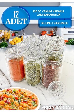12 Piece Glass Spice Jar Set with Handles and Vacuum Lid vkmklp0001 - Serin Bardak