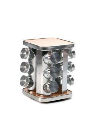 12-Piece Glass Spice Jar Set with Stainless Steel Wooden Lid and Metal Rotating Stand 12-Piece 441326611 - Kingstone