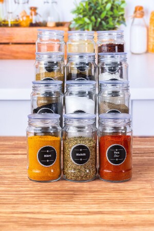 12-Piece Glass Spice Jar Set with Vacuum Lid - Vacuum 12-Piece Spice Set (300 ML) KRM 015900 - KRM HOME