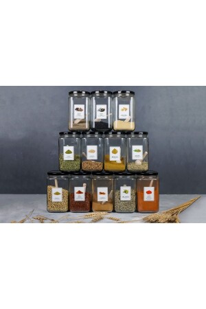 12-Piece Glass Spice Jar with Metal Lid, Spoon and Label 850 ml Bhrtlk12 - Karçiçeği Home