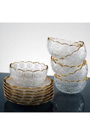 12 Piece Gold Detailed Cookie Set for 6 People ryngold - Rayan