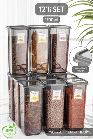 12-Piece Jumbo Size Elisa Labeled Square Food Storage Container Anthracite 12 X 1. 70 Lt Pulses Container TYC00623985618 - Meleni Home