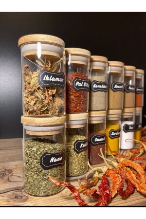 12-Piece Labeled Bamboo Vacuum Lid Glass 180ml Spice Jar Set Labeled Spice Jar Set 123418020901 - Pembelia Life
