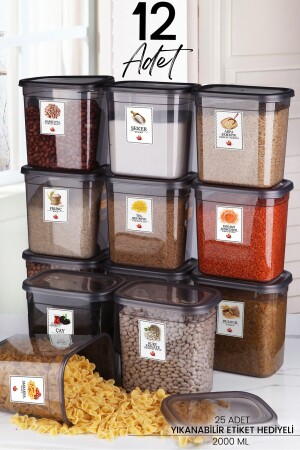 12-Piece Labeled Moly Rectangular Food Storage Container Set 2000ml - 2 Liters with Lid that Can be Made in Multiple Sets TYC00733042610 - Kitchen Life