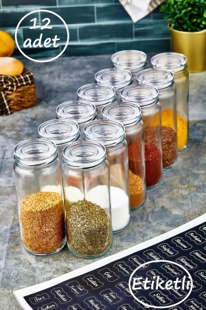 12-Piece Large Glass Jar Storage Container Spice Jar Set Super Set 500 Ml (With Label Gift) fbzsklma1 - FBZhome