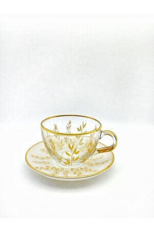 12 Piece Leaf Patterned Cup Set for 6 People D-2245 - ÖzcamKristal