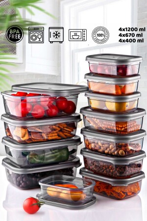 12-Piece Lux Storage Container Set - Breakfast Refrigerator Container Set (400ml-670ml-1200ml) HMNV-BSF00843-QLUX-4PRC - HOMENIVA